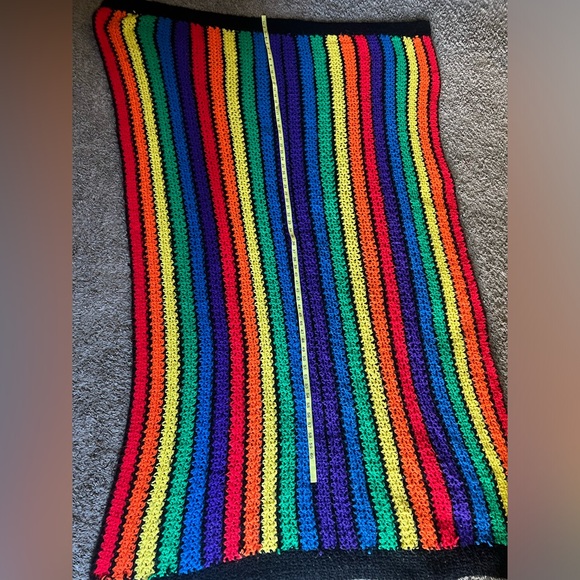 Rainbow stripe blanket throw afghan handmade - Picture 3 of 5